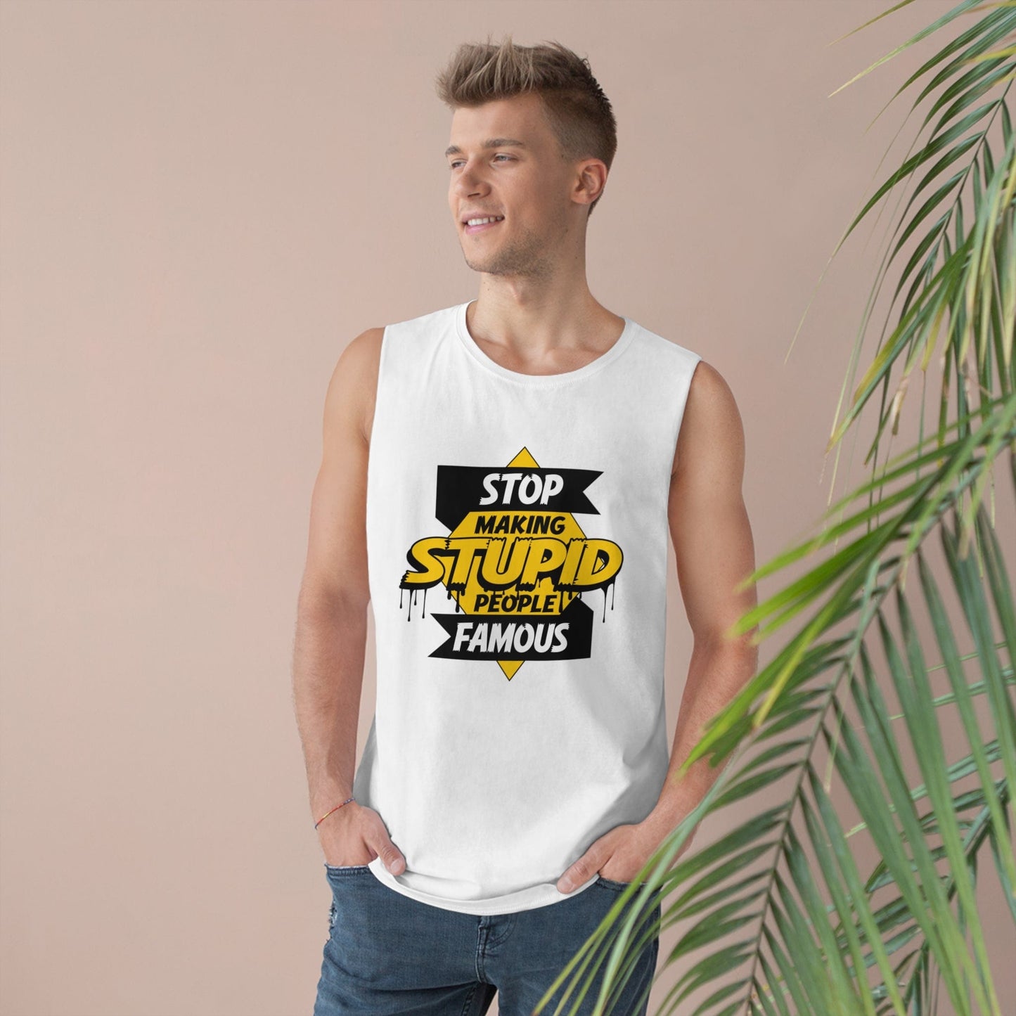 Stop Making Stupid People Famous Tank Top Graphic Tees Australia White / XS Graphic T-Shirt Australia -  Cool Graphic T-Shirts Online - 