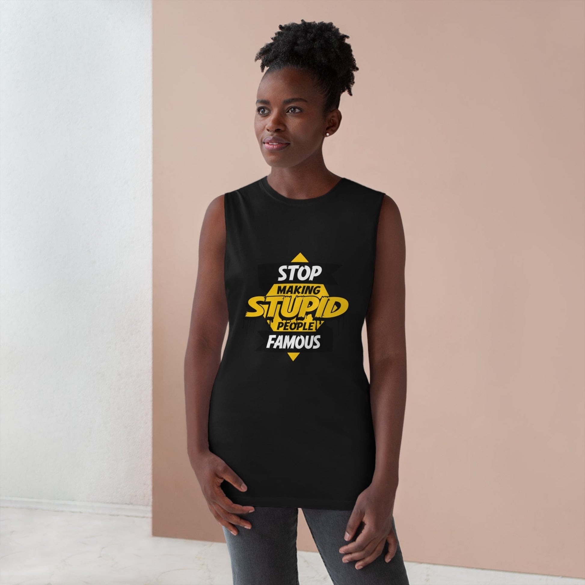 Stop Making Stupid People Famous Tank Top Graphic Tees Australia Graphic T-Shirt Australia -  Cool Graphic T-Shirts Online - 