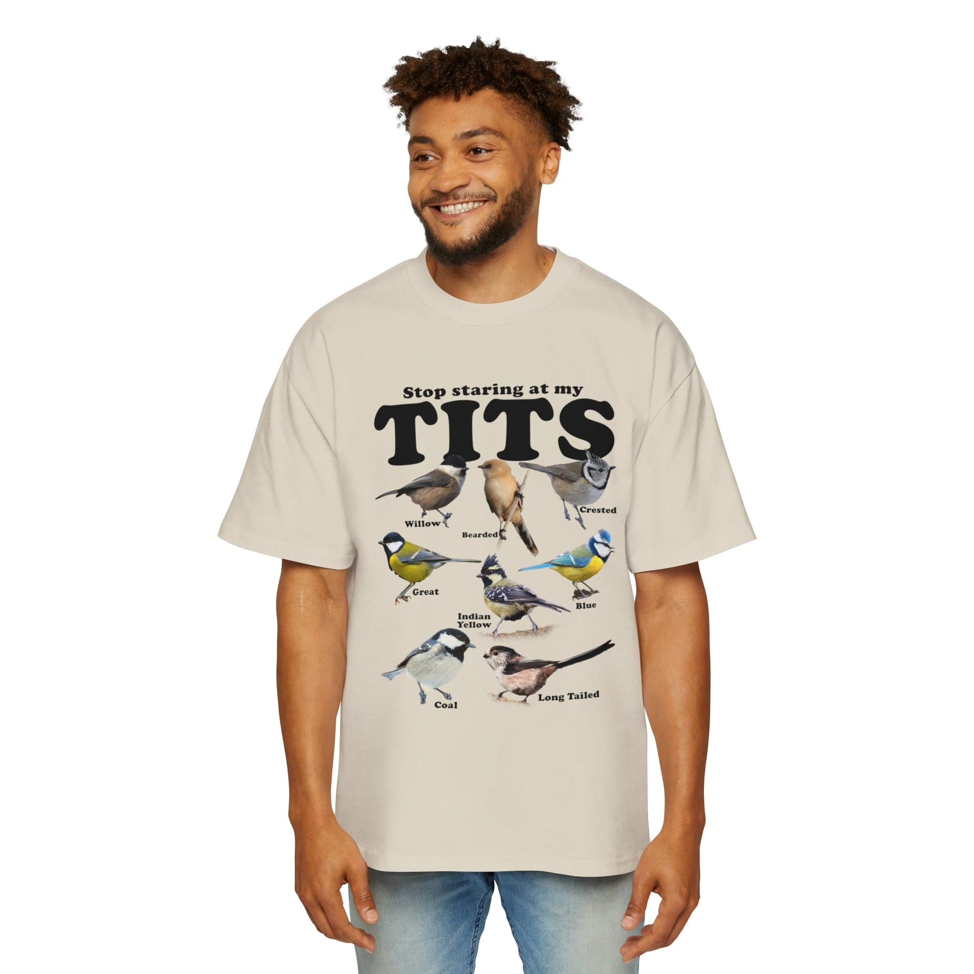 Stop Staring At My Tits Oversized Tee Graphic Tees Australia Ecru / S Graphic T-Shirt Australia -  Cool Graphic T-Shirts Online - 