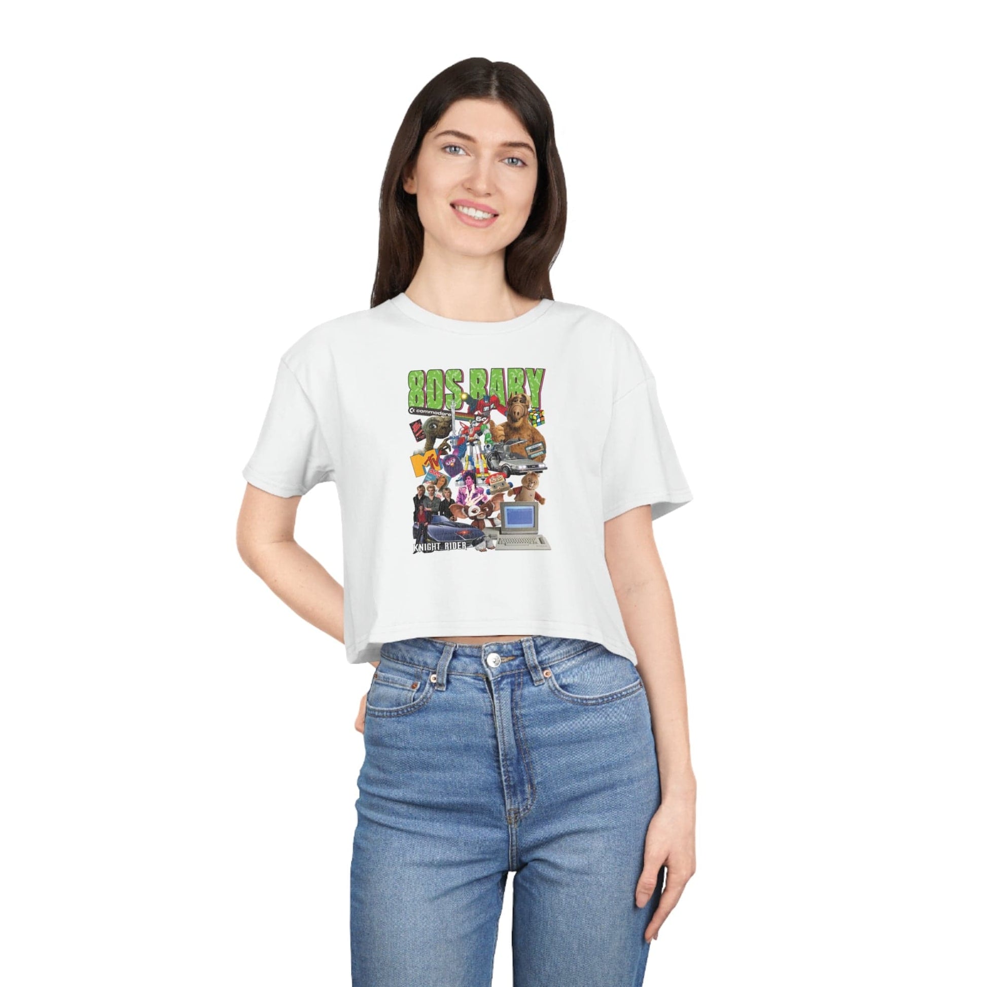 Those 80's Vibes Crop Tee Graphic Tees Australia White / XS Graphic T-Shirt Australia -  Cool Graphic T-Shirts Online - 