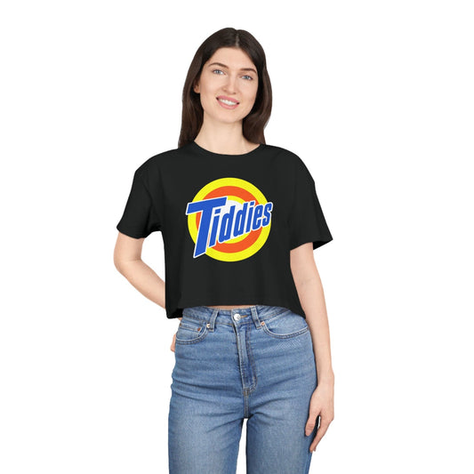 Tiddies Crop Tee Graphic Tees Australia Black / XS Graphic T-Shirt Australia -  Cool Graphic T-Shirts Online -  Tiddies Crop Tee | Cool Womens Graphic Crop T-Shirt Australia