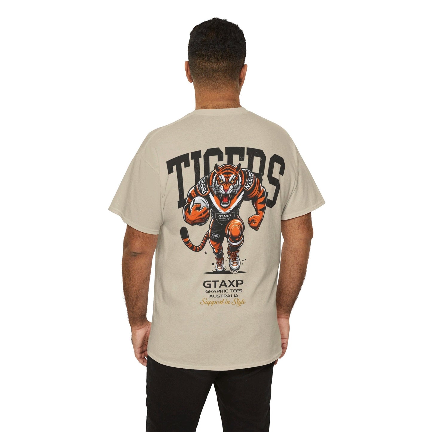 Tigers Rugby League Graphic Tee Graphic Tees Australia Sand / S Graphic T-Shirt Australia -  Cool Graphic T-Shirts Online -  Tigers Rugby League T Shirt | Footy Supporters Gear