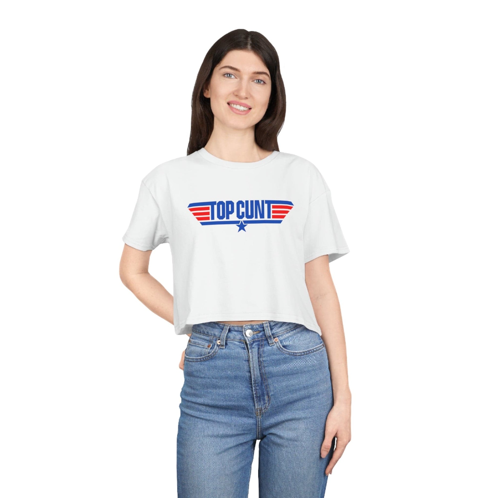 Top Cunt Crop Tee Graphic Tees Australia White / XS Graphic T-Shirt Australia -  Cool Graphic T-Shirts Online - 