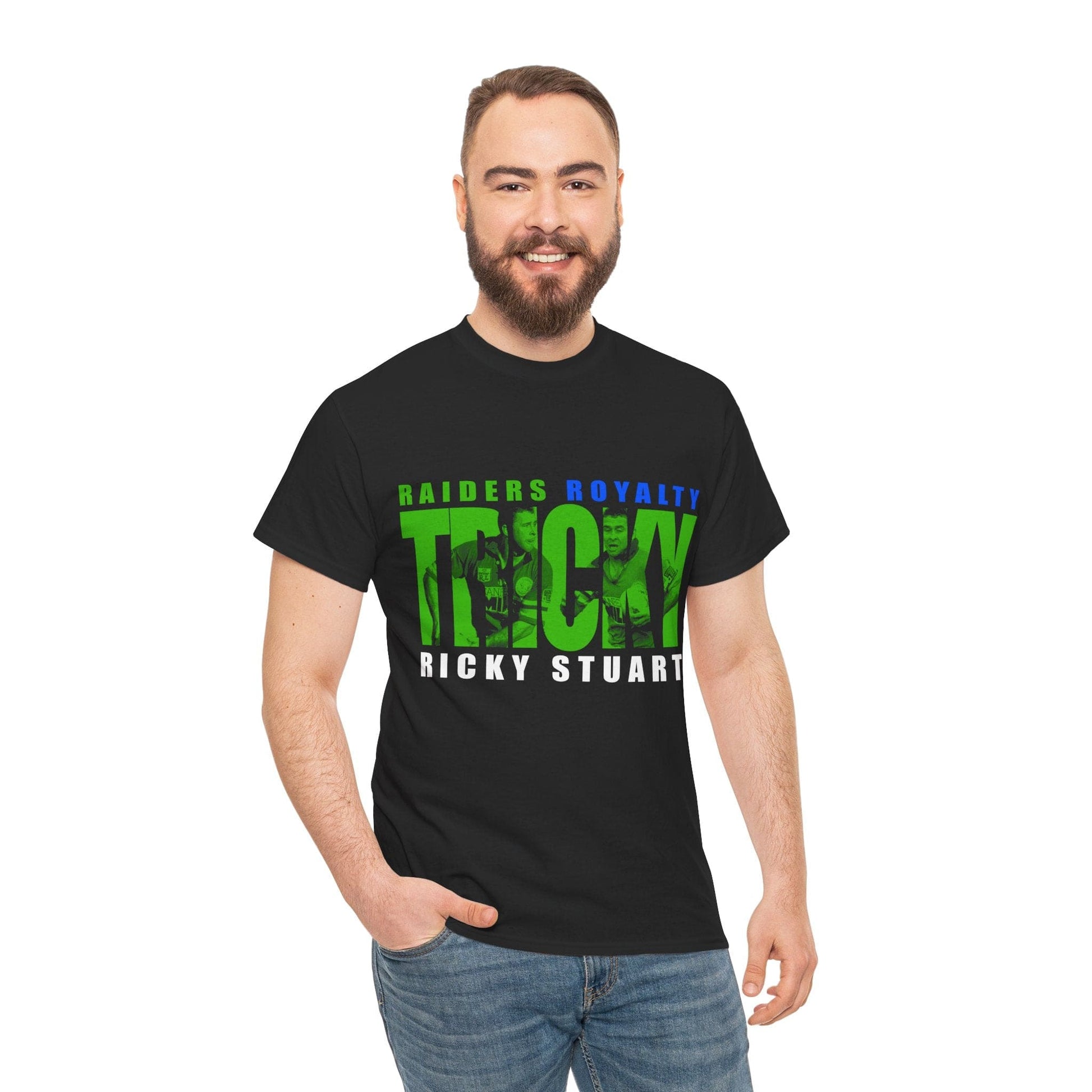 Tricky Ricky Stuart Graphic Tee Graphic Tees Australia Graphic T-Shirt Australia -  Cool Graphic T-Shirts Online -  Tricky Ricky Stuart T-Shirt | Retro Canberra Raiders Mechandise