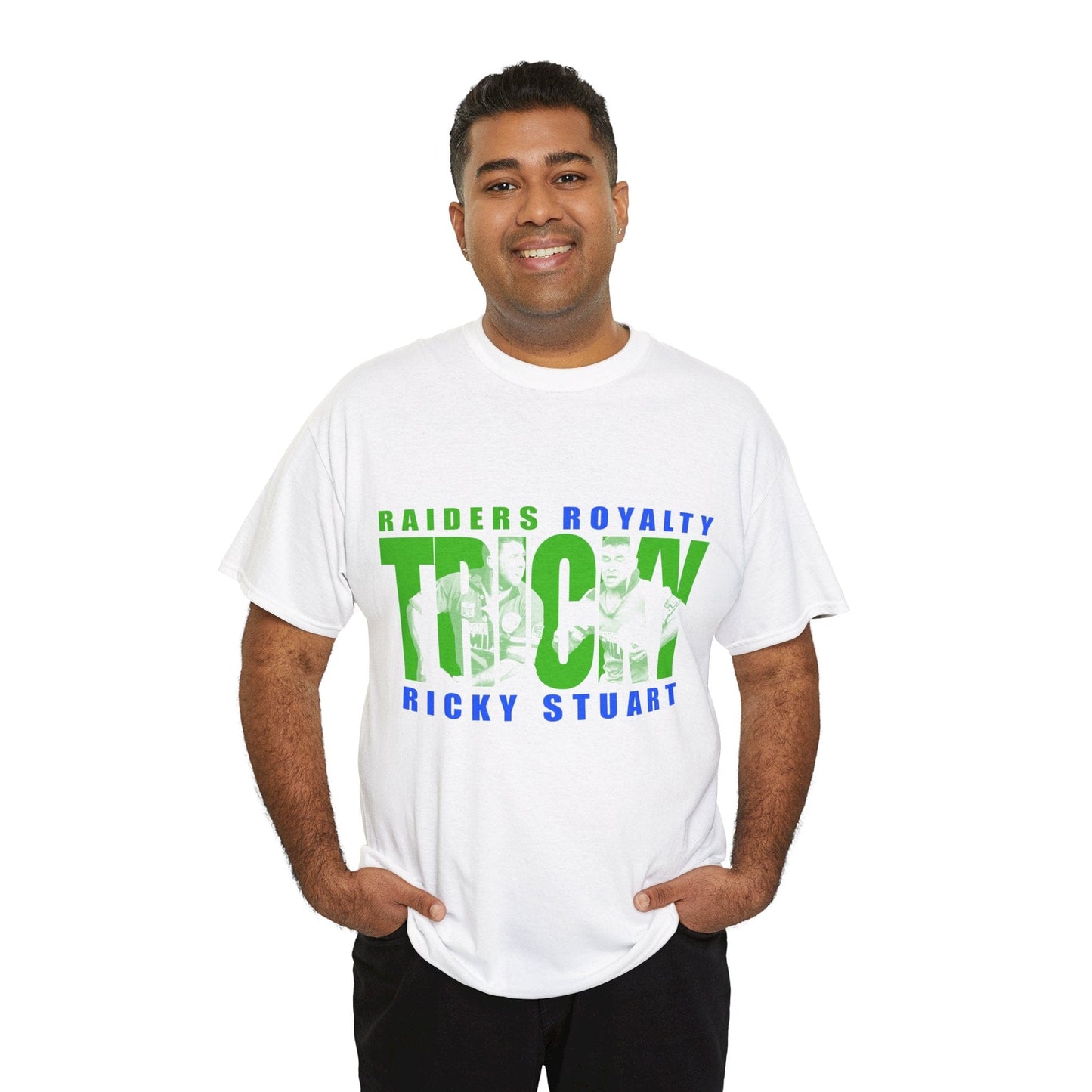 Tricky Ricky Stuart Graphic Tee Graphic Tees Australia Graphic T-Shirt Australia -  Cool Graphic T-Shirts Online -  Tricky Ricky Stuart T-Shirt | Retro Canberra Raiders Mechandise