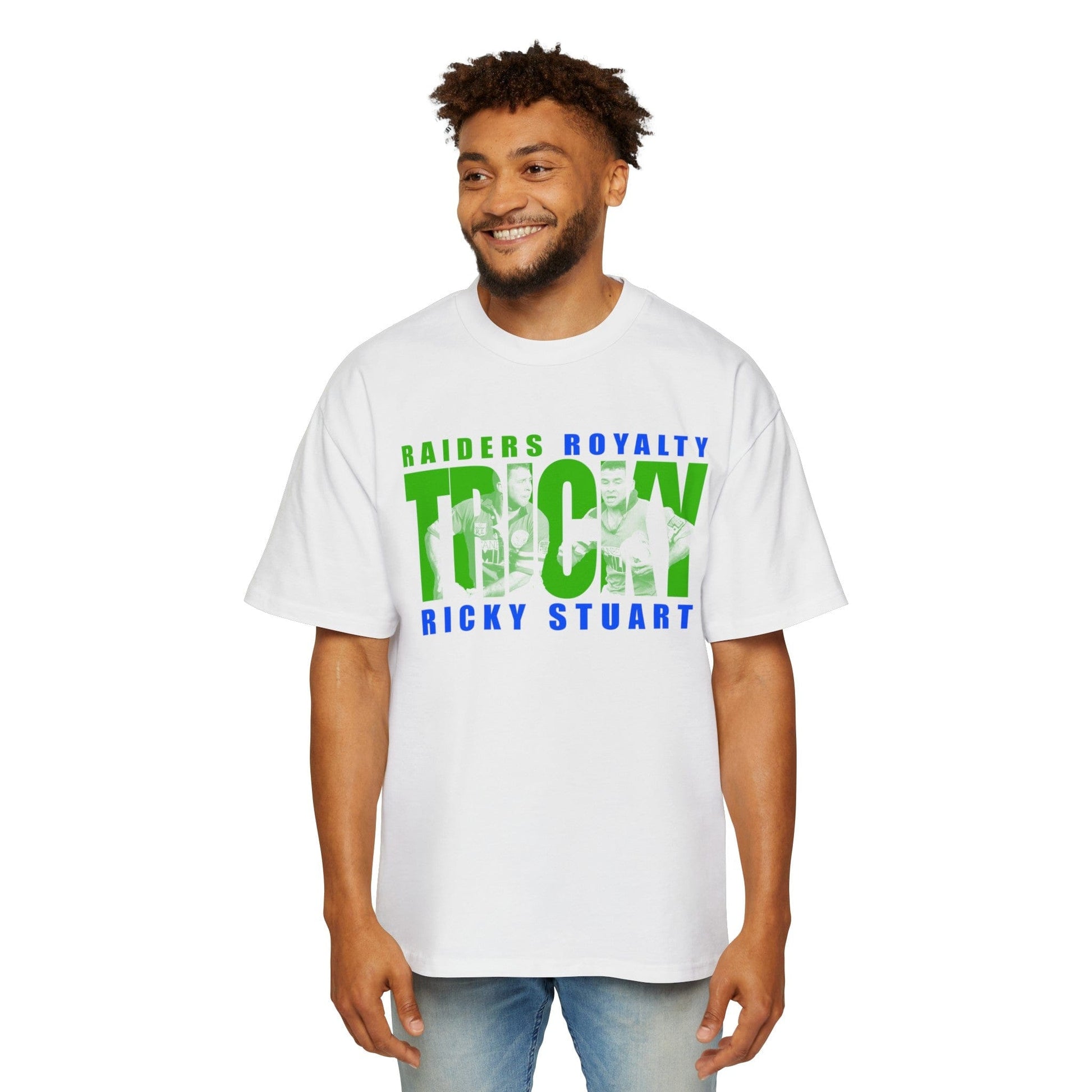 Tricky Ricky Stuart Oversized Tee Graphic Tees Australia White / S Graphic T-Shirt Australia -  Cool Graphic T-Shirts Online - 