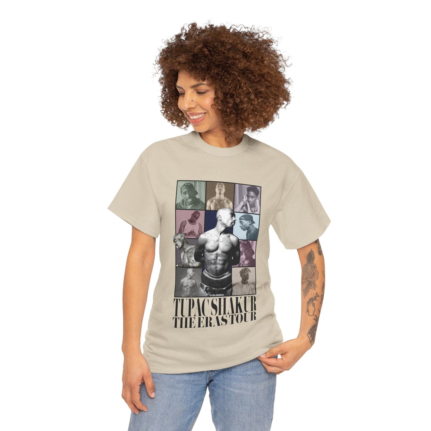 Tupac Shakur Eras Tour Graphic Tee Graphic Tees Australia Sand / S Graphic T-Shirt Australia -  Cool Graphic T-Shirts Online -  Tupac Shakur Eras Tour T-Shirt | 2 Pac Graphic Tee