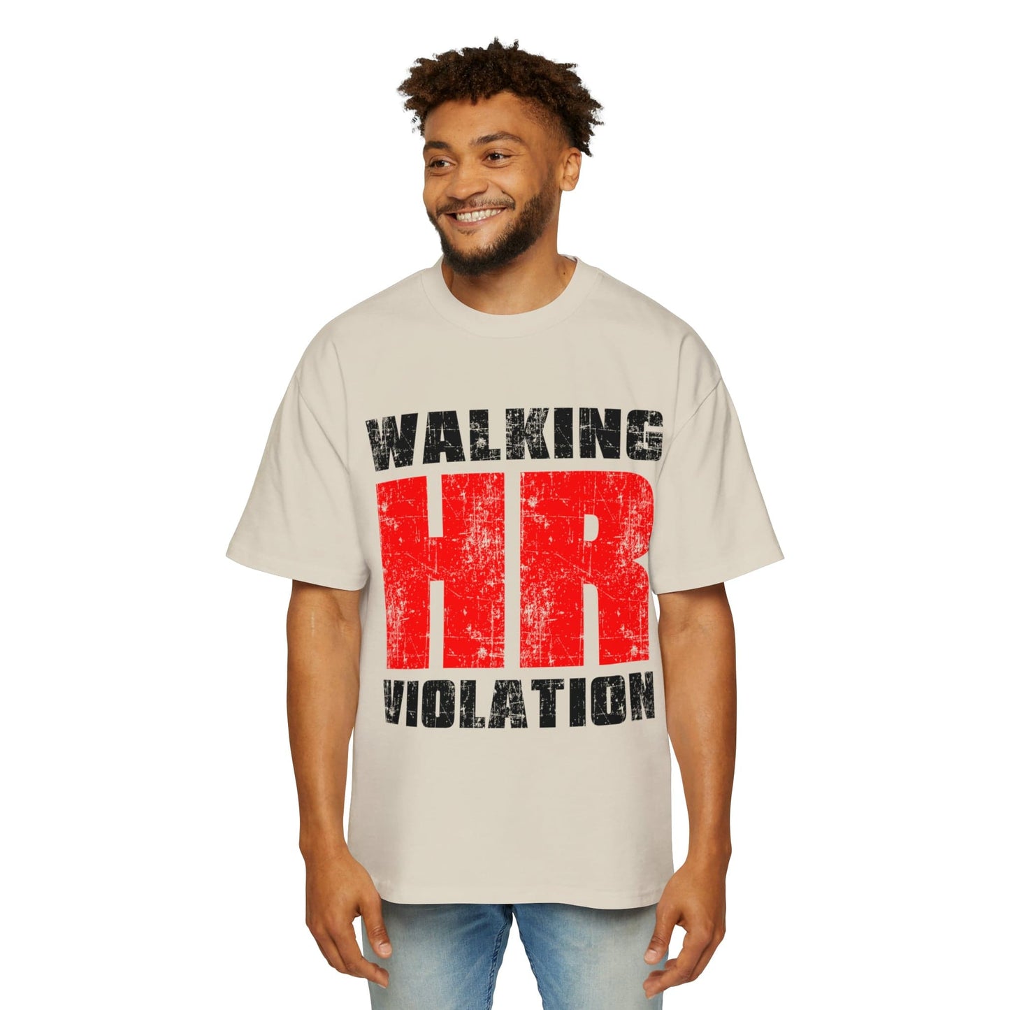 Walking HR Violation Oversized Tee Graphic Tees Australia Ecru / S Graphic T-Shirt Australia -  Cool Graphic T-Shirts Online - 