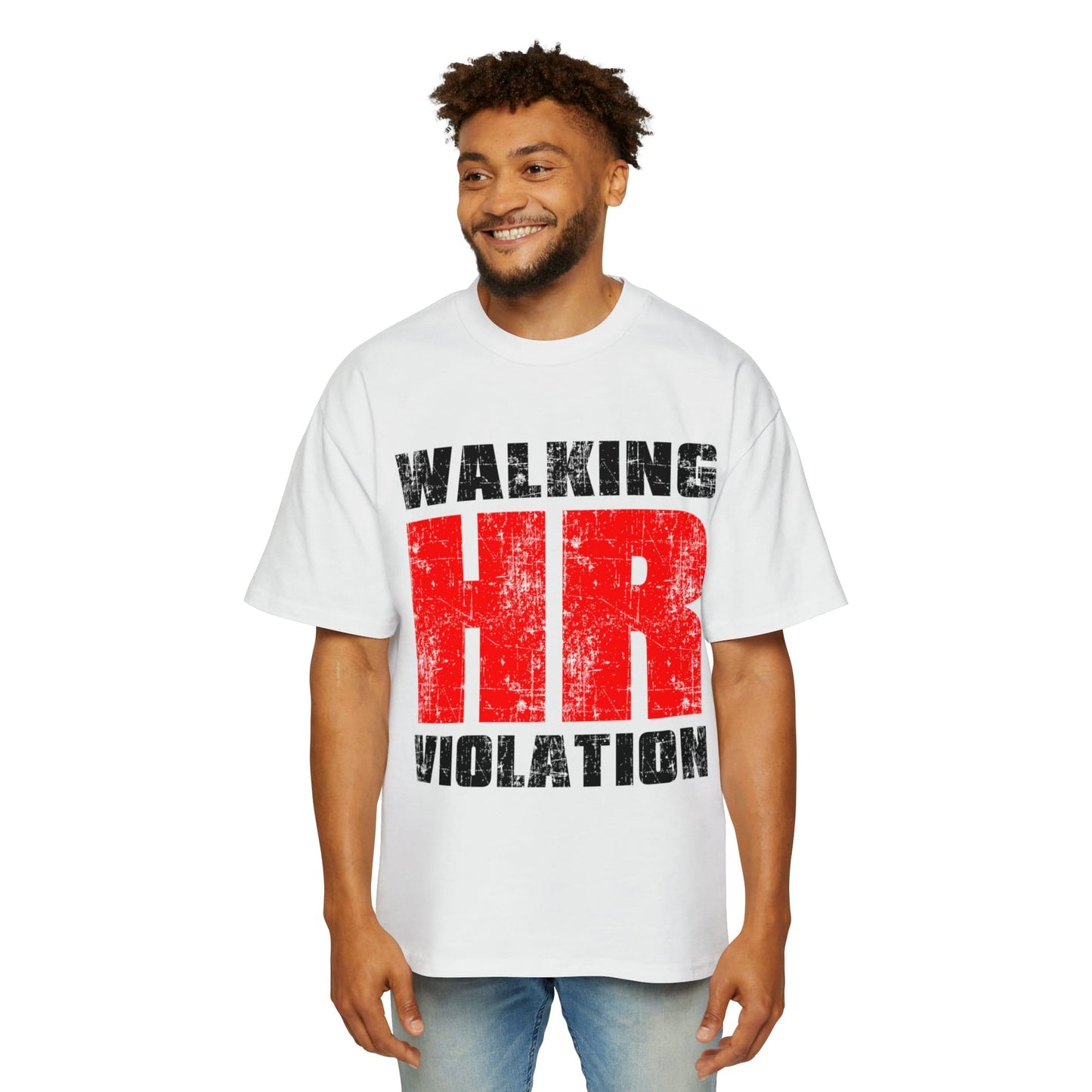 Walking HR Violation Oversized Tee Graphic Tees Australia White / S Graphic T-Shirt Australia -  Cool Graphic T-Shirts Online - 