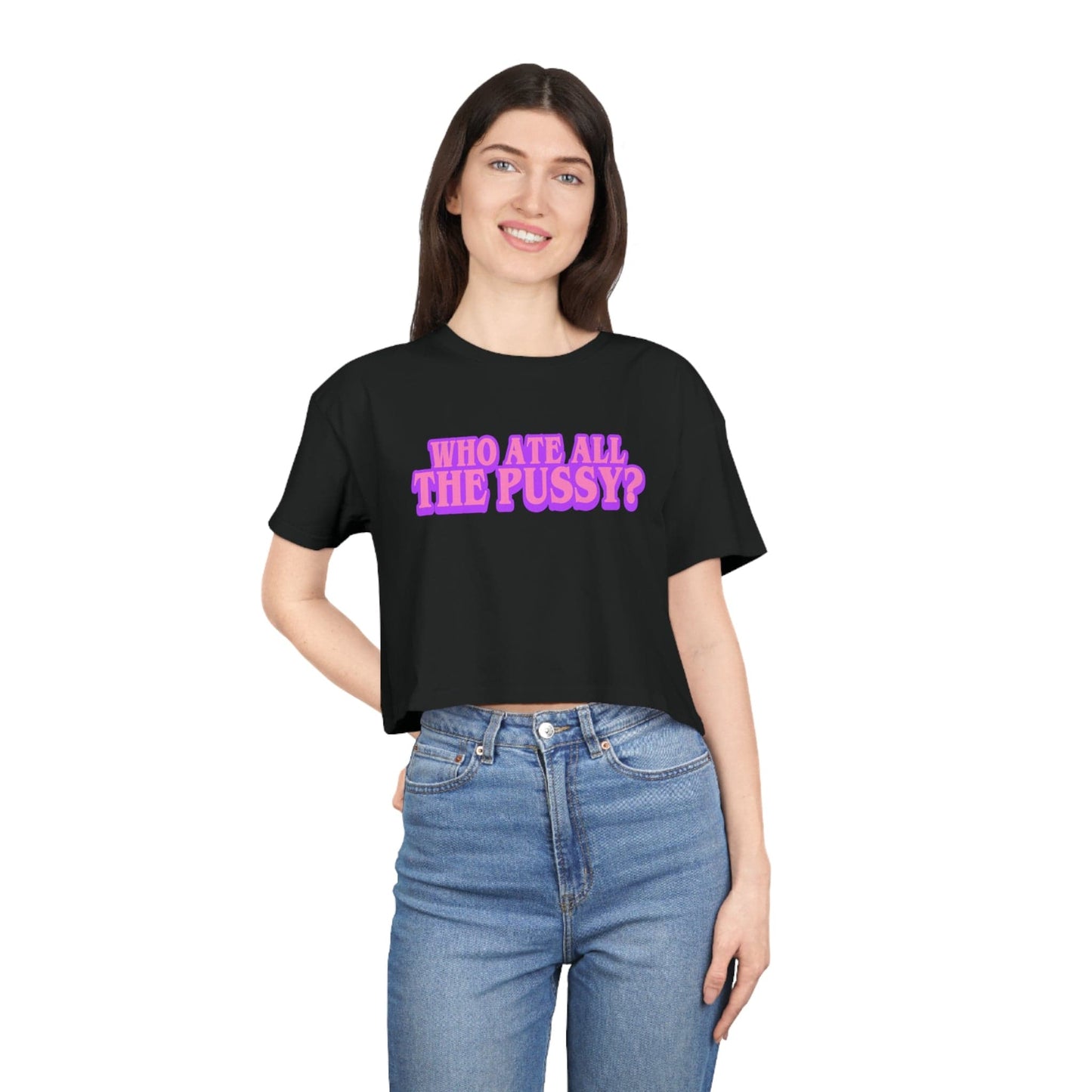 Who Ate All The Pussy Crop Tee Graphic Tees Australia Black / XS Graphic T-Shirt Australia -  Cool Graphic T-Shirts Online - 