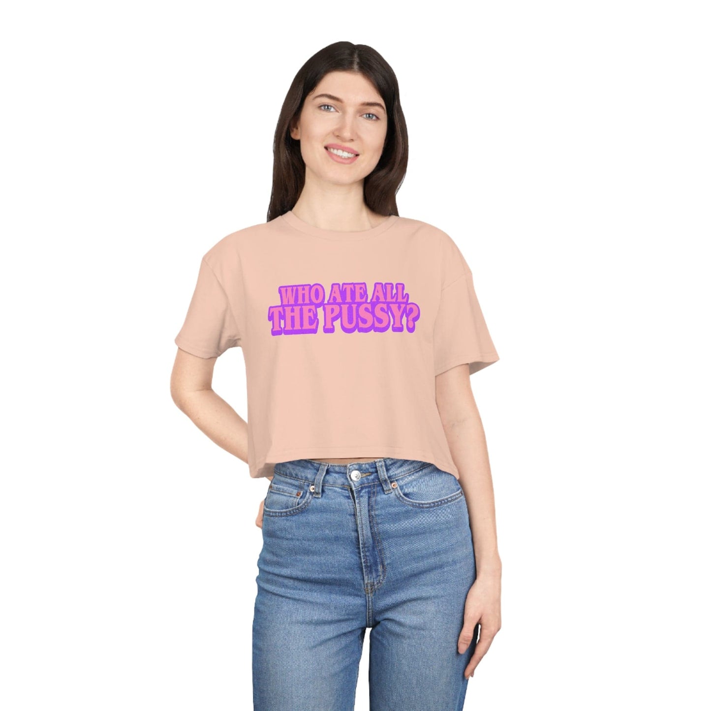 Who Ate All The Pussy Crop Tee Graphic Tees Australia Pale Pink / XS Graphic T-Shirt Australia -  Cool Graphic T-Shirts Online - 