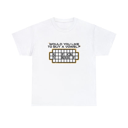 Would You Like To Buy A Vowel Graphic Tee Graphic Tees Australia White / S Graphic T-Shirt Australia -  Cool Graphic T-Shirts Online -  Would You Like To Buy A Vowel T-Shirt | Funny T-Shirts Australia