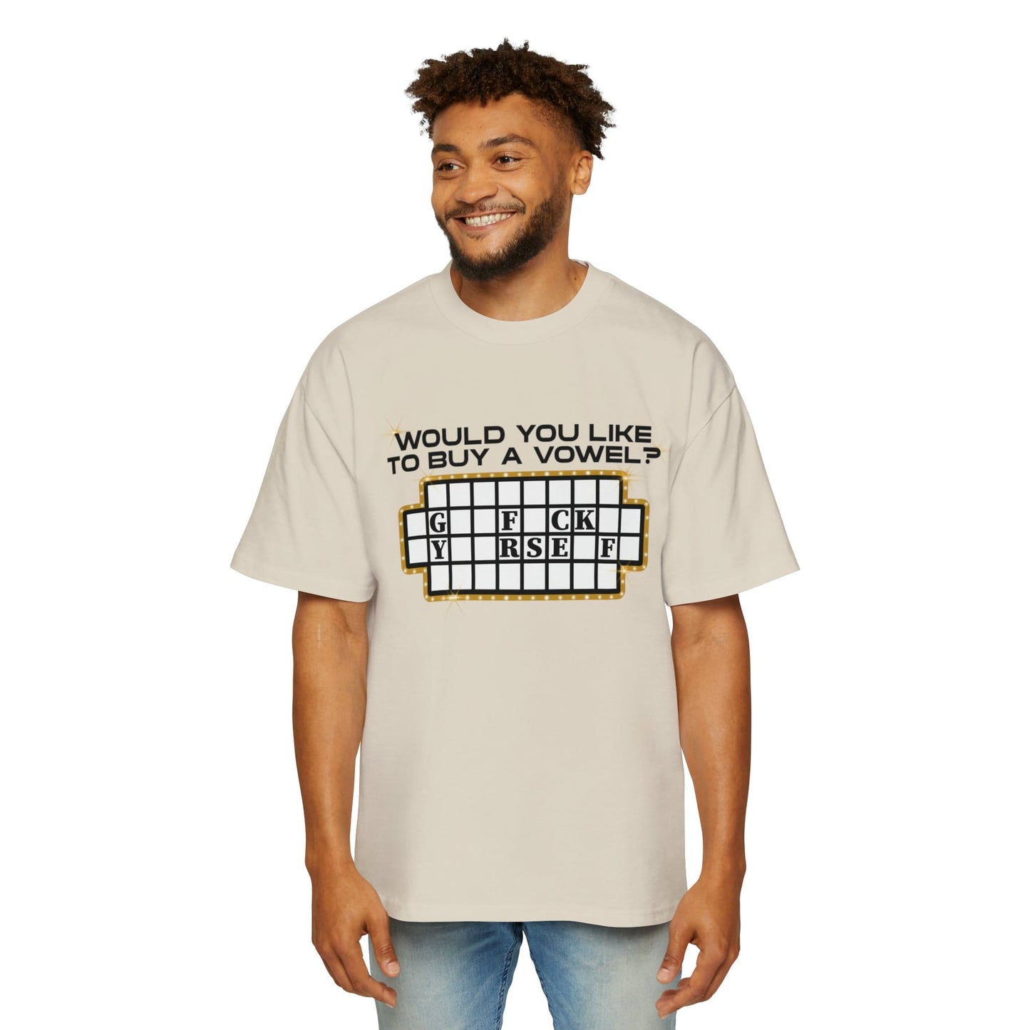 Would You Like To Buy A Vowel Oversized Tee Graphic Tees Australia Ecru / S Graphic T-Shirt Australia -  Cool Graphic T-Shirts Online - 