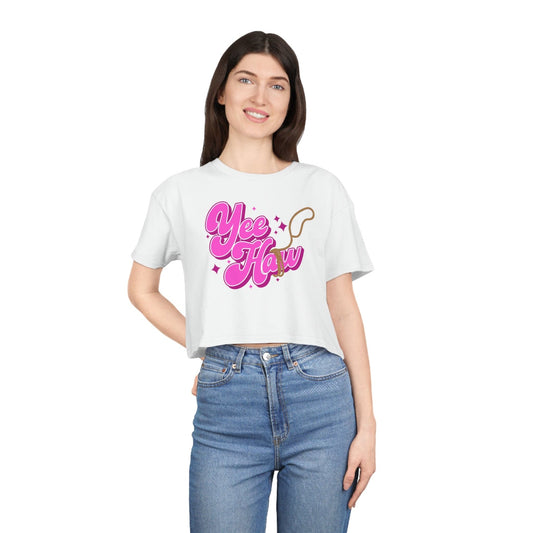 YeeHaw Crop Tee Graphic Tees Australia White / XS Graphic T-Shirt Australia -  Cool Graphic T-Shirts Online -  YeeHaw Crop Tee | Womens Graphic T-Shirt Australia