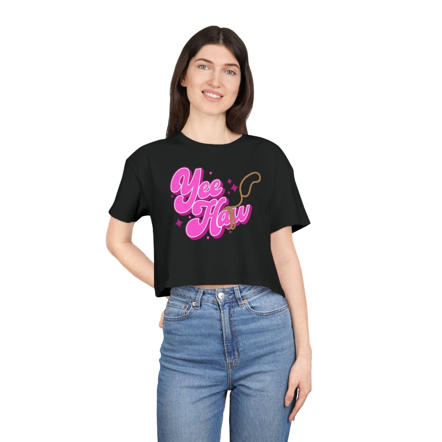 YeeHaw Crop Tee Graphic Tees Australia Black / XS Graphic T-Shirt Australia -  Cool Graphic T-Shirts Online -  YeeHaw Crop Tee | Womens Graphic T-Shirt Australia