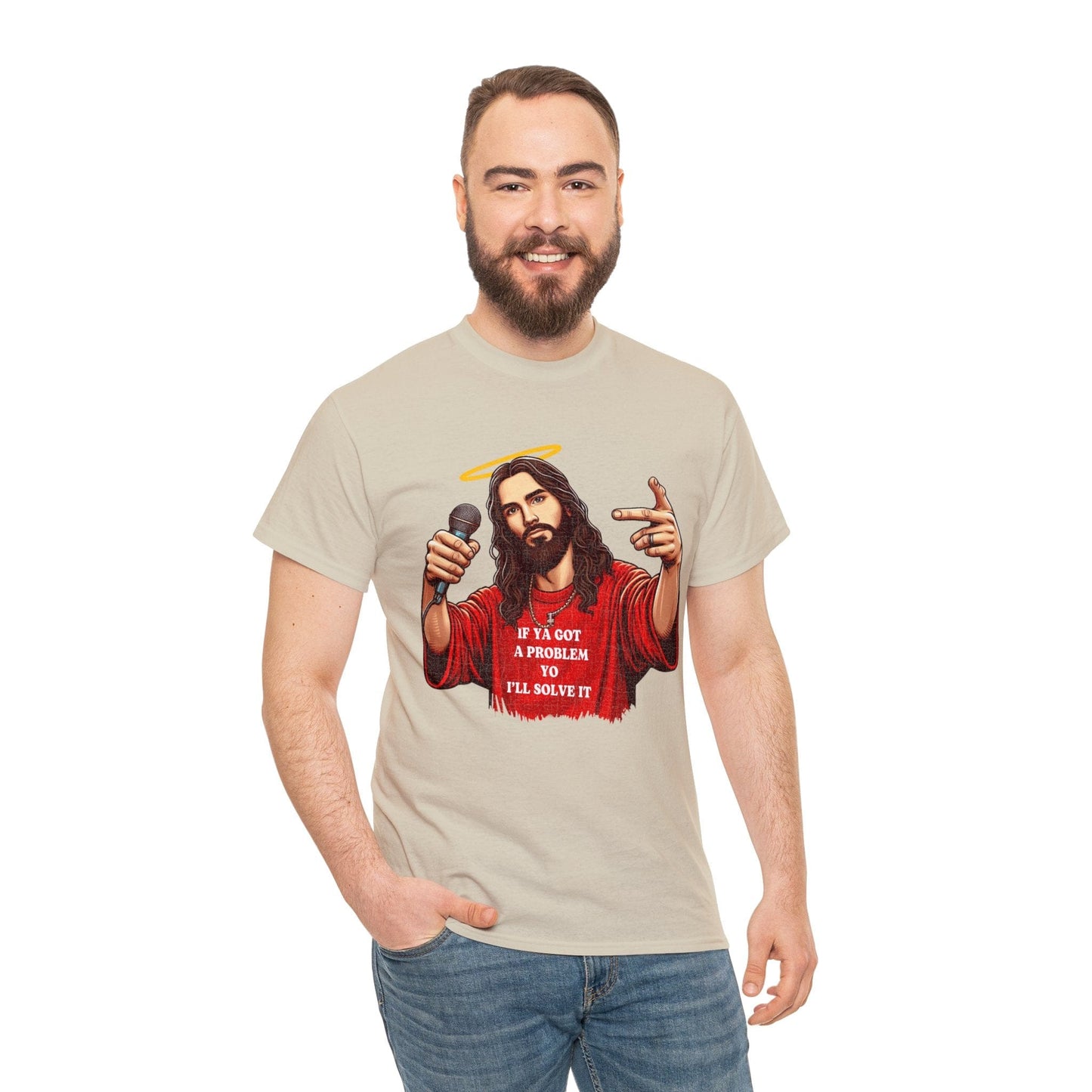 Yo I'll Solve It Graphic Tee Graphic Tees Australia Sand / S Graphic T-Shirt Australia -  Cool Graphic T-Shirts Online -  If You Got A Problem, Yo I'll Solve It Jesus T-Shirt