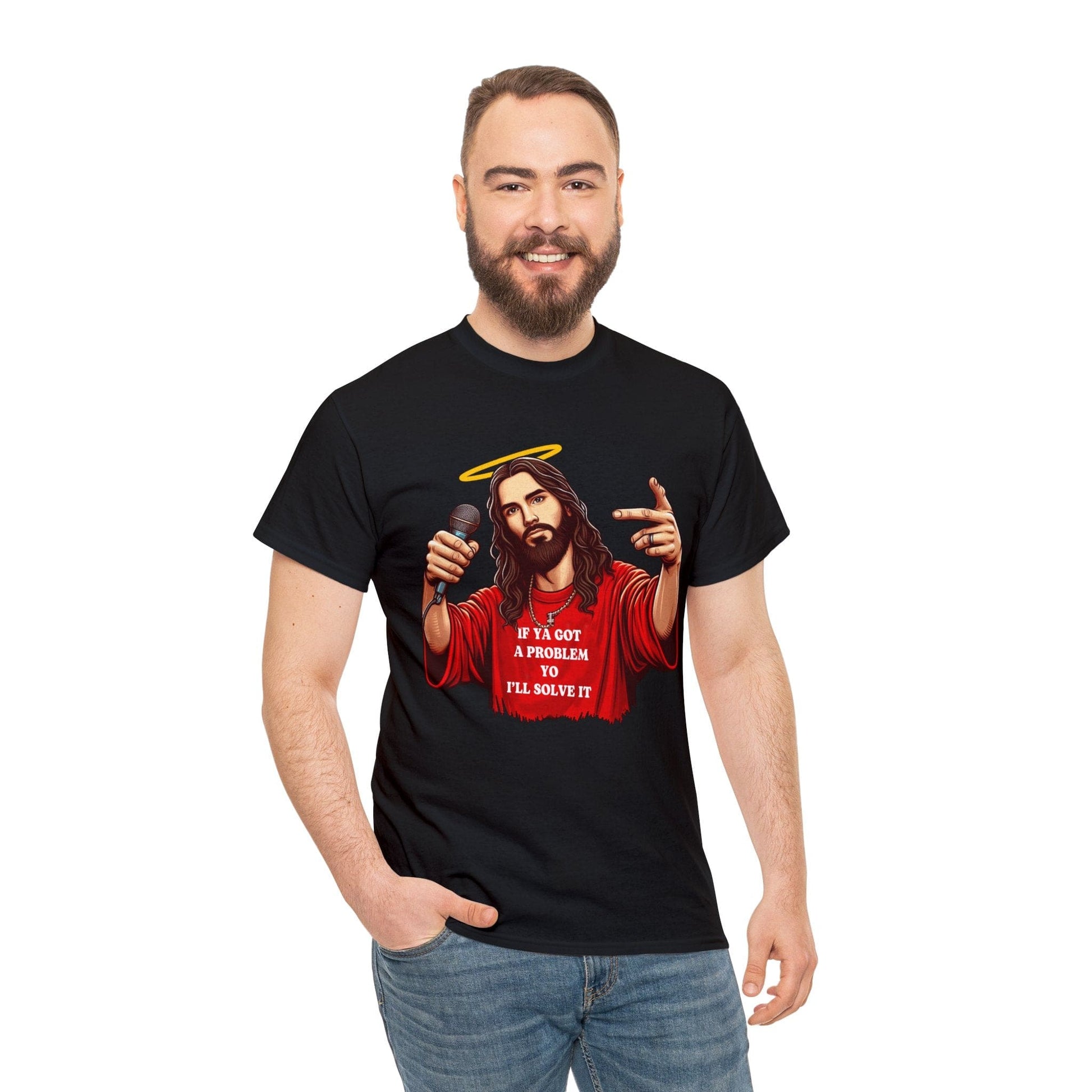 Yo I'll Solve It Graphic Tee Graphic Tees Australia Black / S Graphic T-Shirt Australia -  Cool Graphic T-Shirts Online -  If You Got A Problem, Yo I'll Solve It Jesus T-Shirt