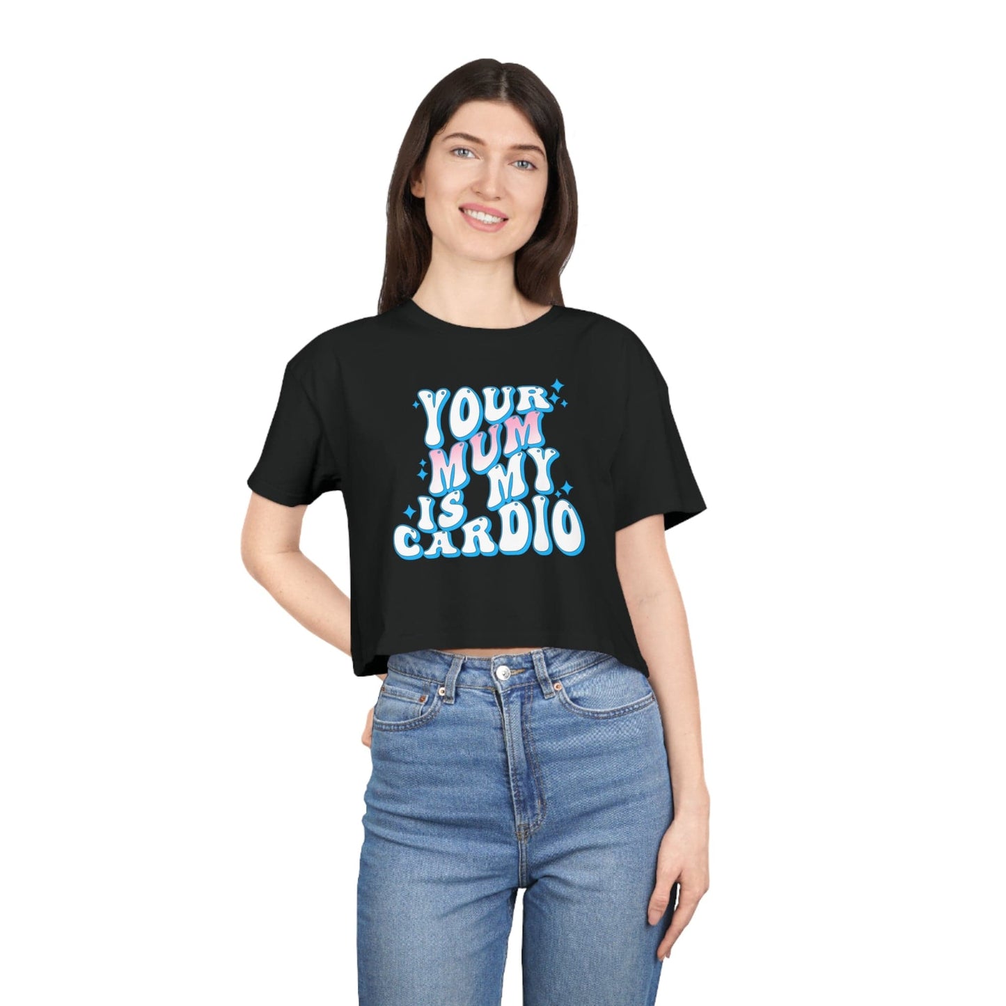 Your Mum Is My Cardio Crop Tee Graphic Tees Australia Black / XS Graphic T-Shirt Australia -  Cool Graphic T-Shirts Online - 