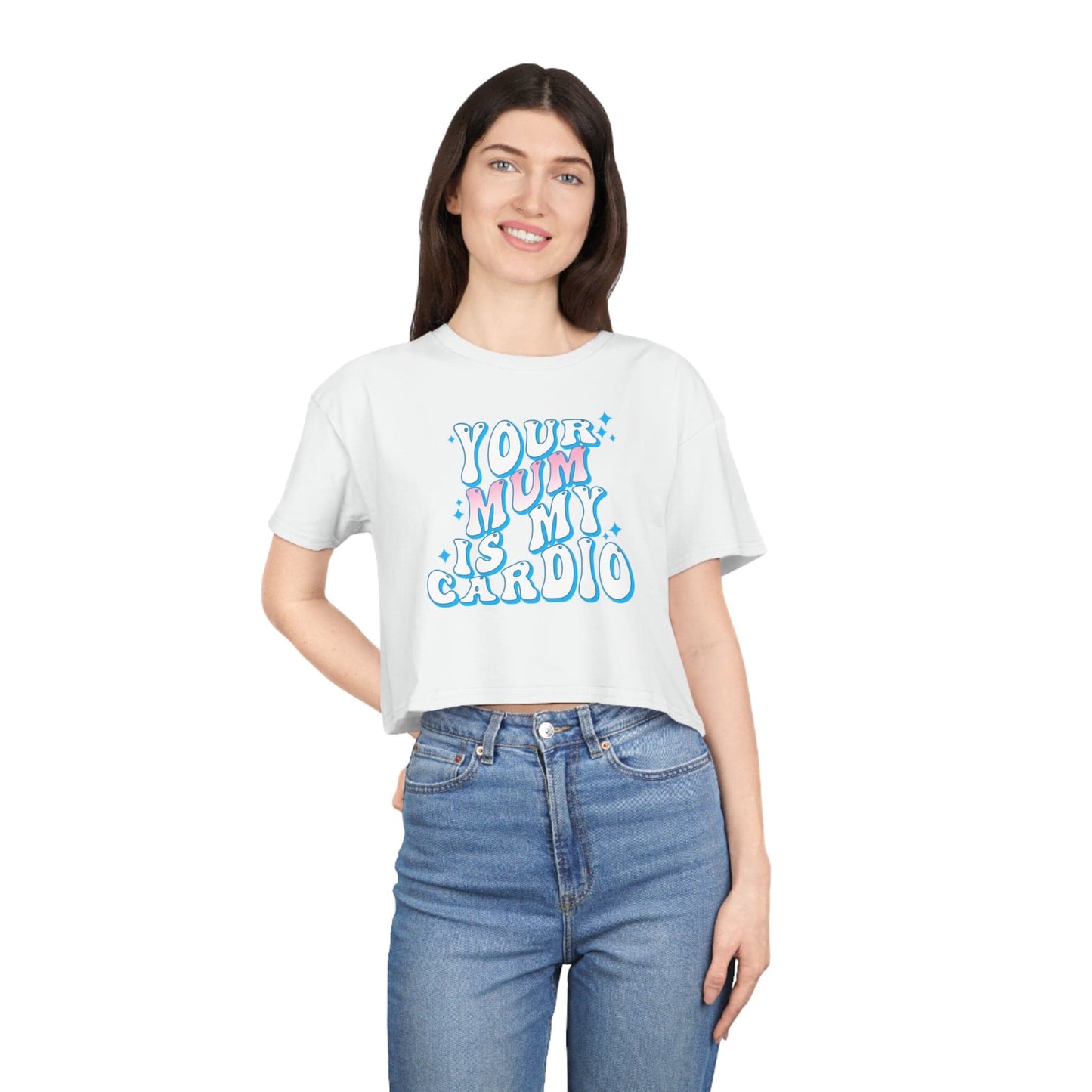 Your Mum Is My Cardio Crop Tee Graphic Tees Australia White / XS Graphic T-Shirt Australia -  Cool Graphic T-Shirts Online - 